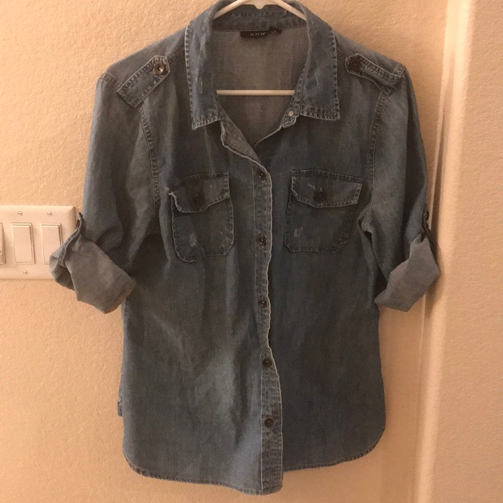 Denim button up top